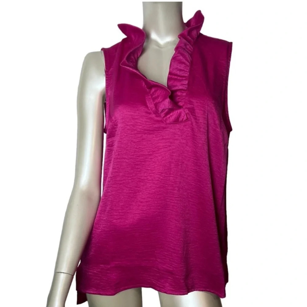 Gibson Ultra Magenta Pink Sleeves Ruffle Top